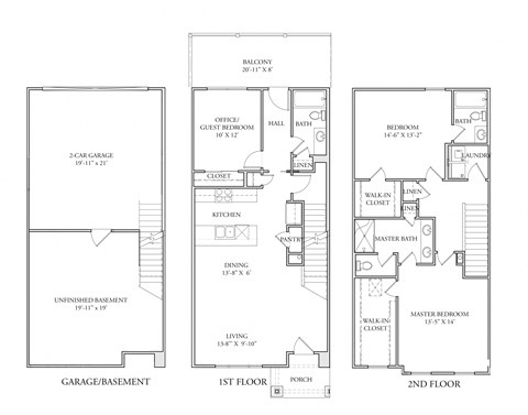Floor plan for 3 beds, 3 baths, 1680 sqft